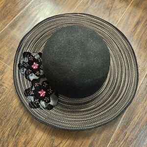 Legacy Elegant Black Hat with Pink Floral Details